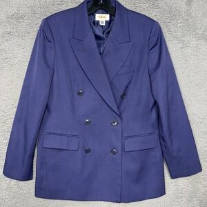 Talbots Petite Blazer Women Sz 8 Purple Wool Double-Breasted 3 Button Made Japan